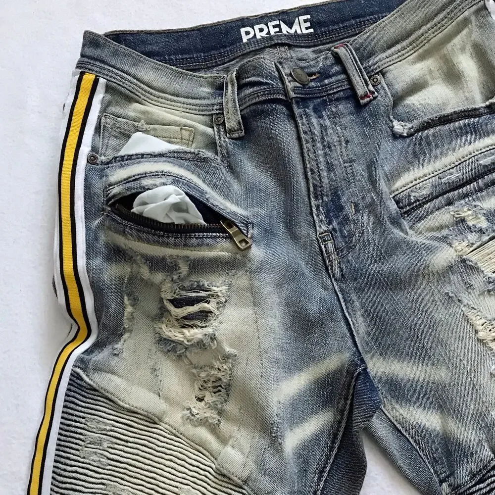 Preme NWOT Distressed Stone Wash Jean Shorts Men W32 *Pls See Description*